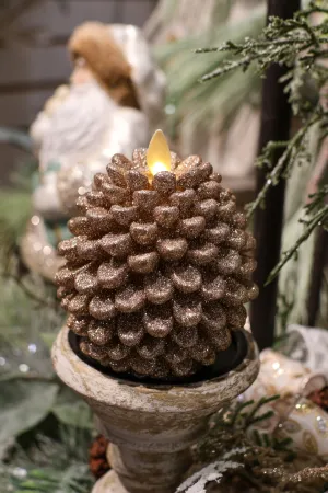 4.5" Gold LED Glittered Pinecone Candle