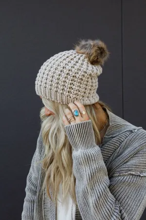 Aspen Waffle Knit Faux Fur Beanie - Mocha