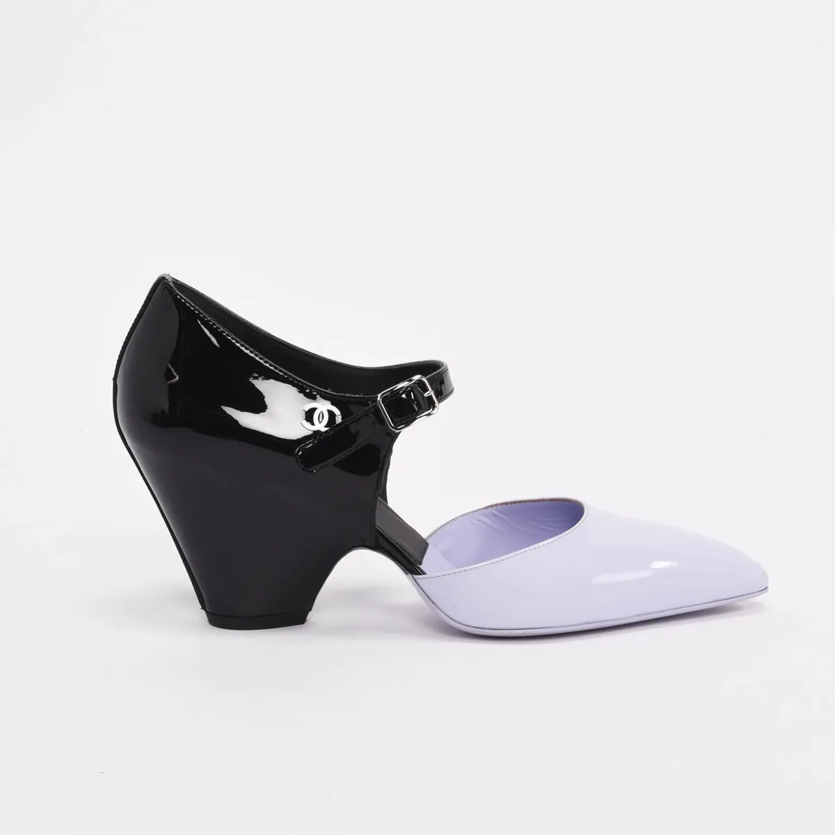 Chanel Black & Lilac Patent CC Mary Jane Pumps 38.5