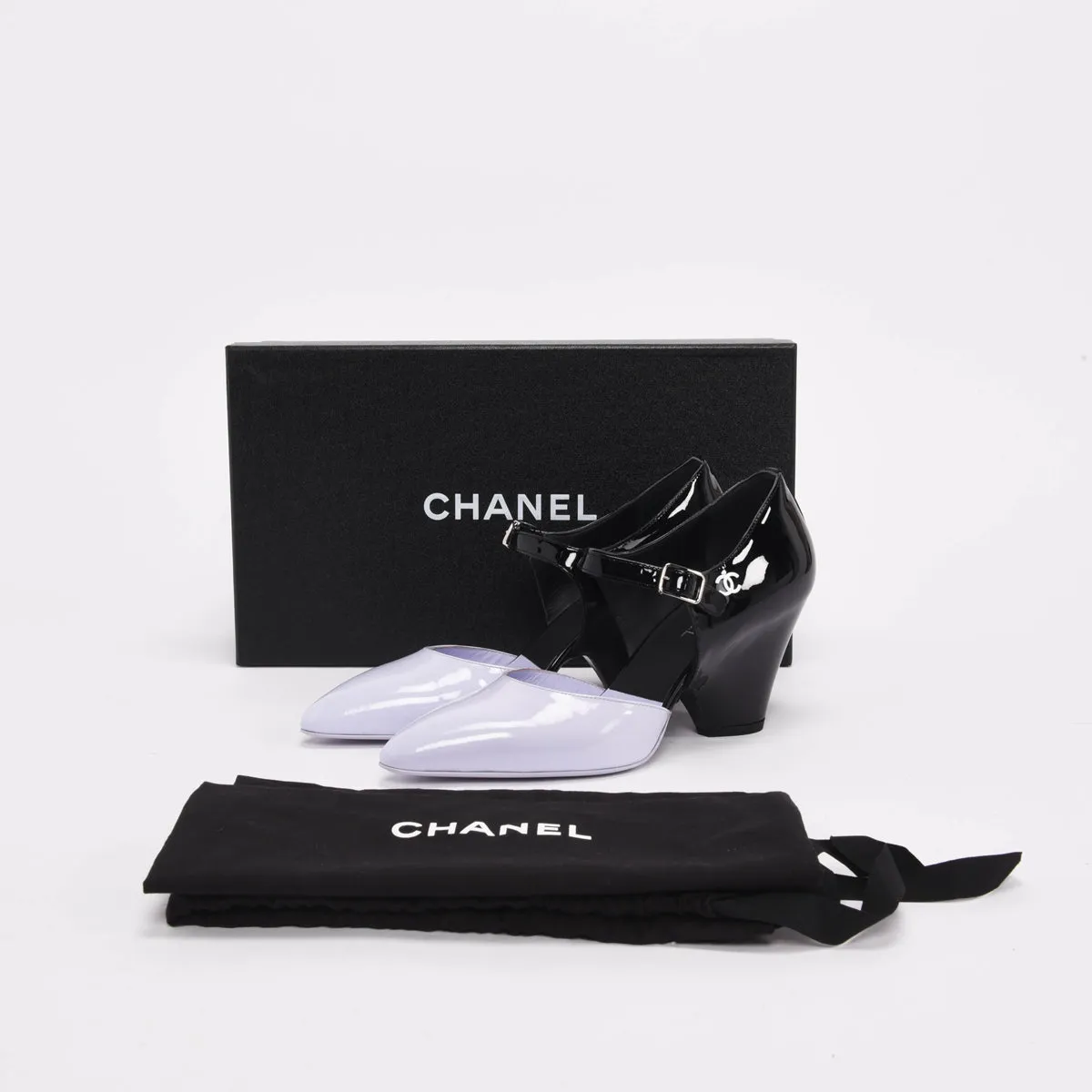 Chanel Black & Lilac Patent CC Mary Jane Pumps 38.5