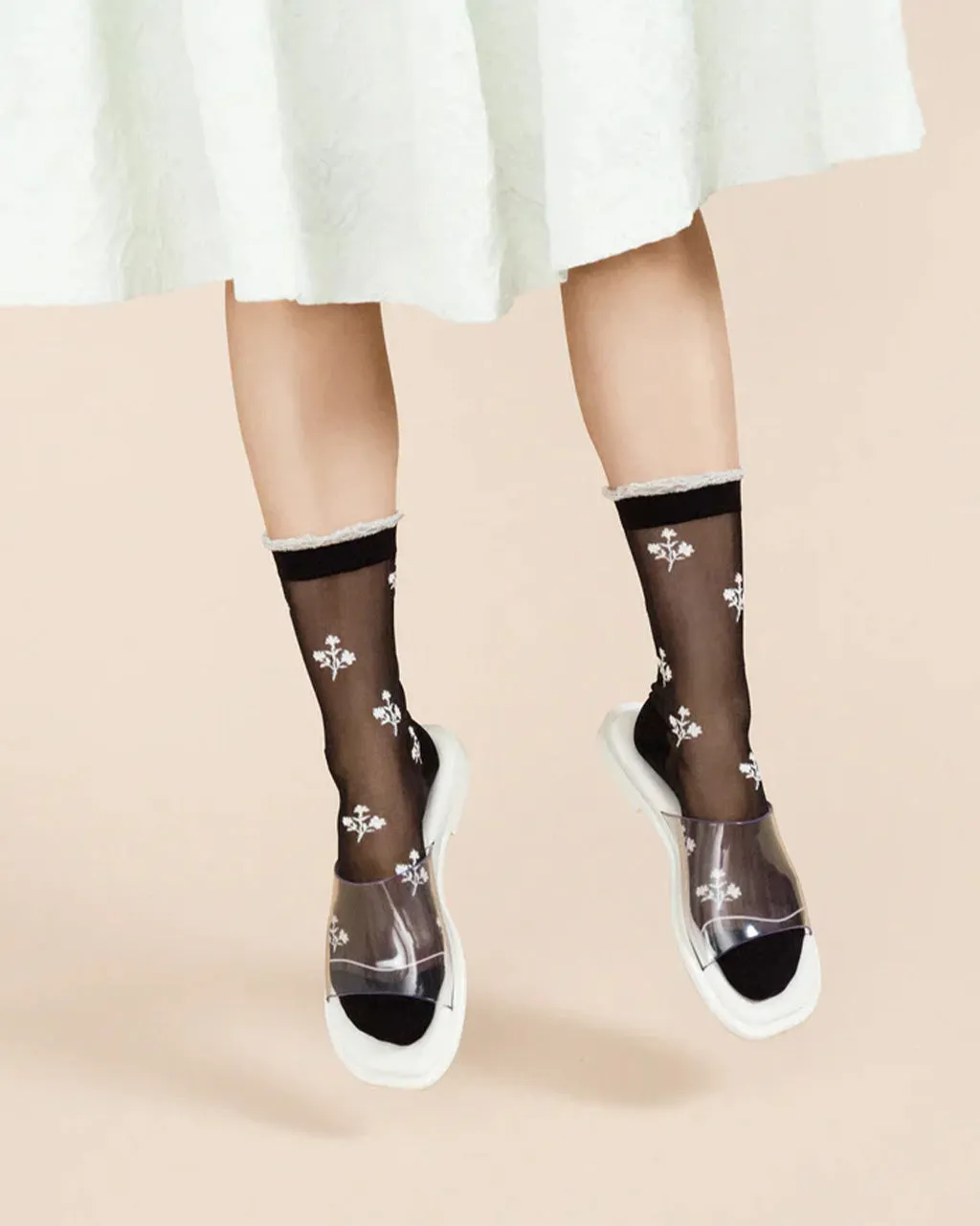 Floral Clover Sheer Crew Socks