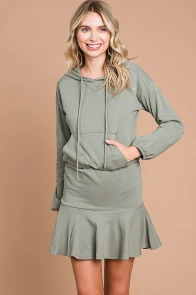 Full Size Drawstring Dropped Shoulder Hooded Mini Dress