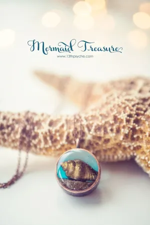 Gold shell resin pendant necklace, mermaid jewelry