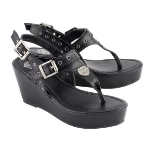 Milwaukee Leather MBL9411 Women's Black Wedge Fashion Casual Sandals with Buckled Straps