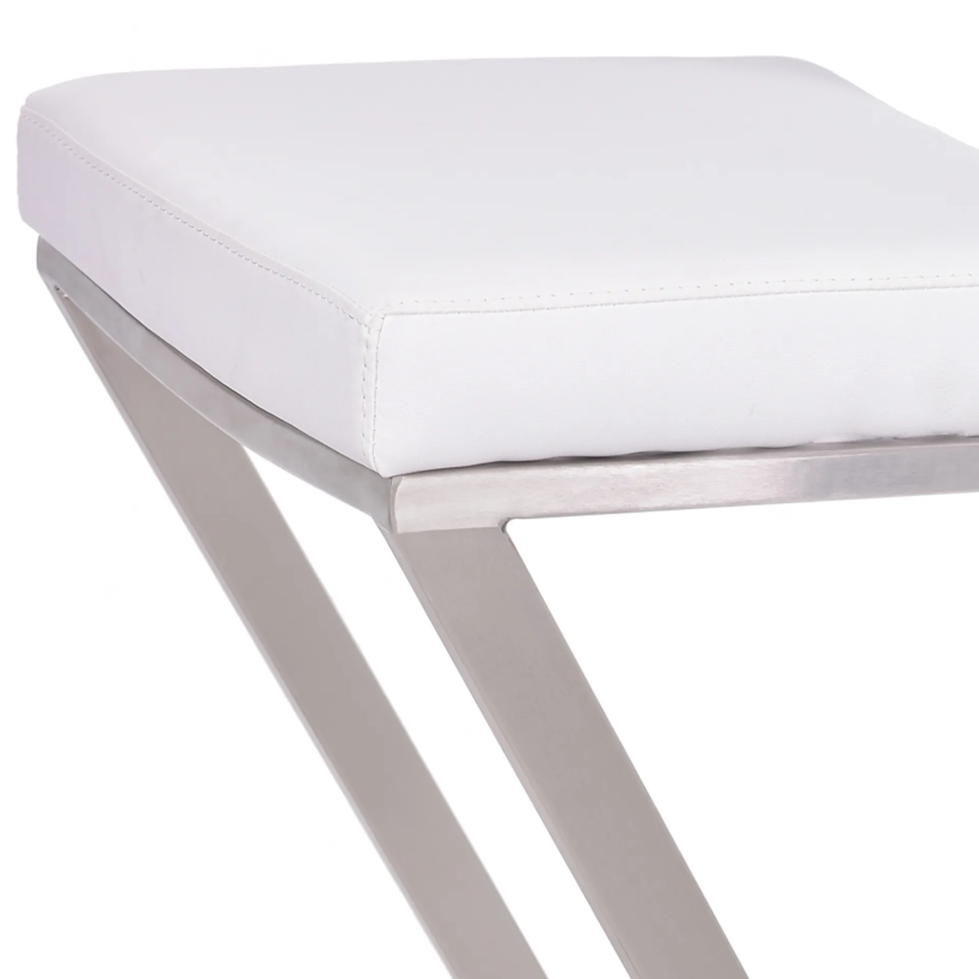 Modern Minimalist Luxury Italian White Faux Leather and Stainless Backless Bar Stool"