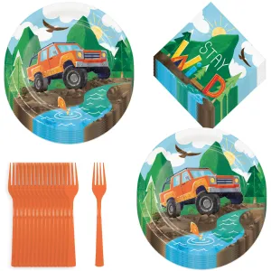 Outdoor Adventure & Explorer Stay Wild Camping Paper Plates, Napkins, & Forks (Serves 16)