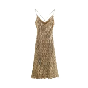 Pre Order:  Gold Sequins Midi Party Dress