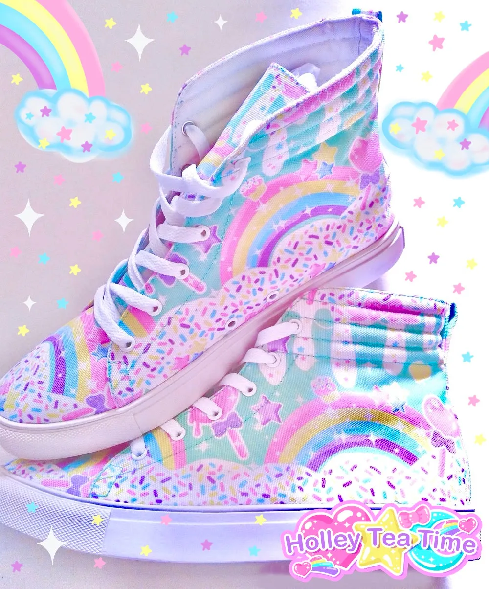 Rainbow Sweets Mint Women's Hi-Top Sneakers [Made To Order]