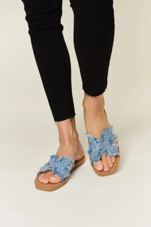 Raw Trim Denim H-Band Flat Sandals