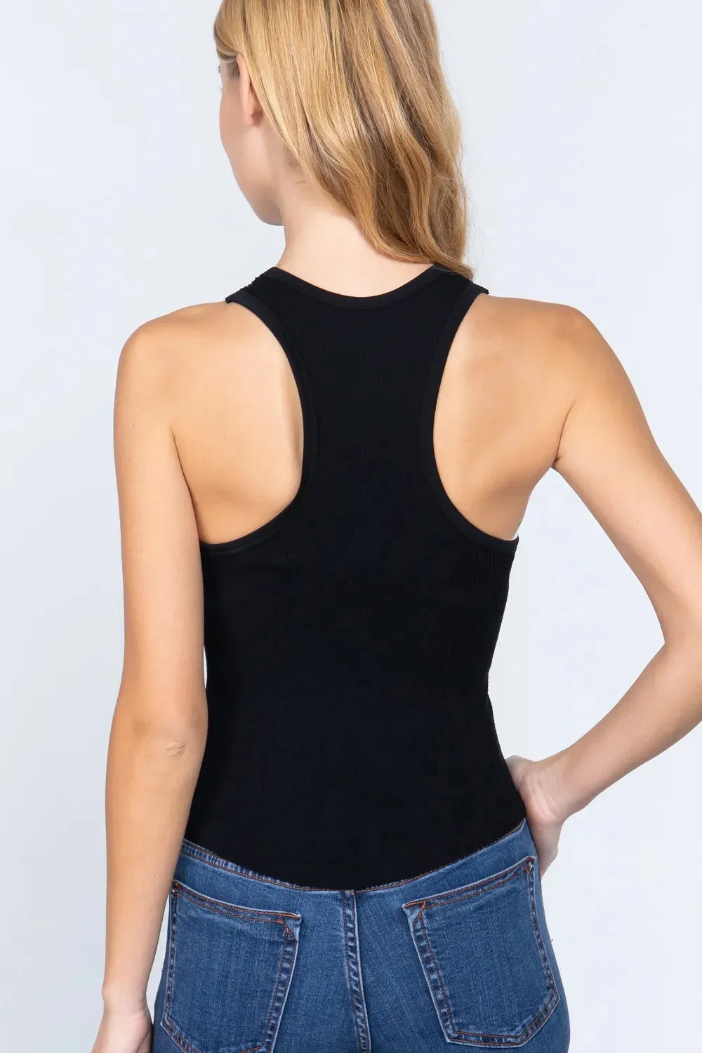 Ribbed Round Neck Racerback Seamless Tank