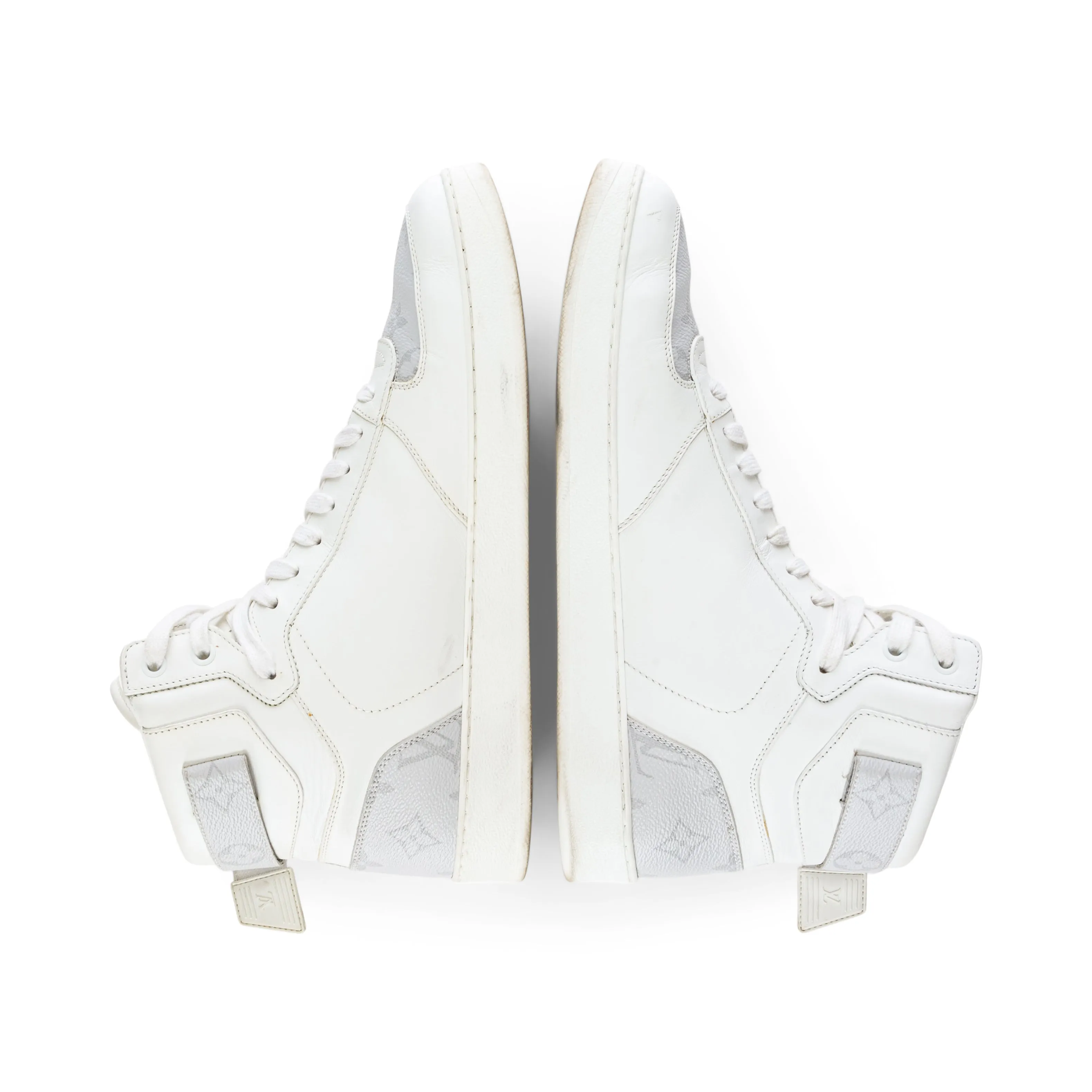 Rivoli White and Gray Leather Monogram High-Top Sneakers Men's 9