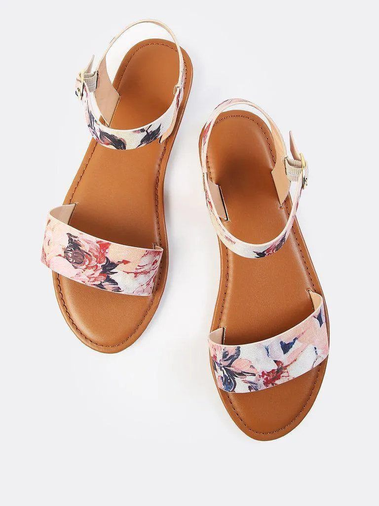 Single Band Floral Print Sandals BLUSH MULTI