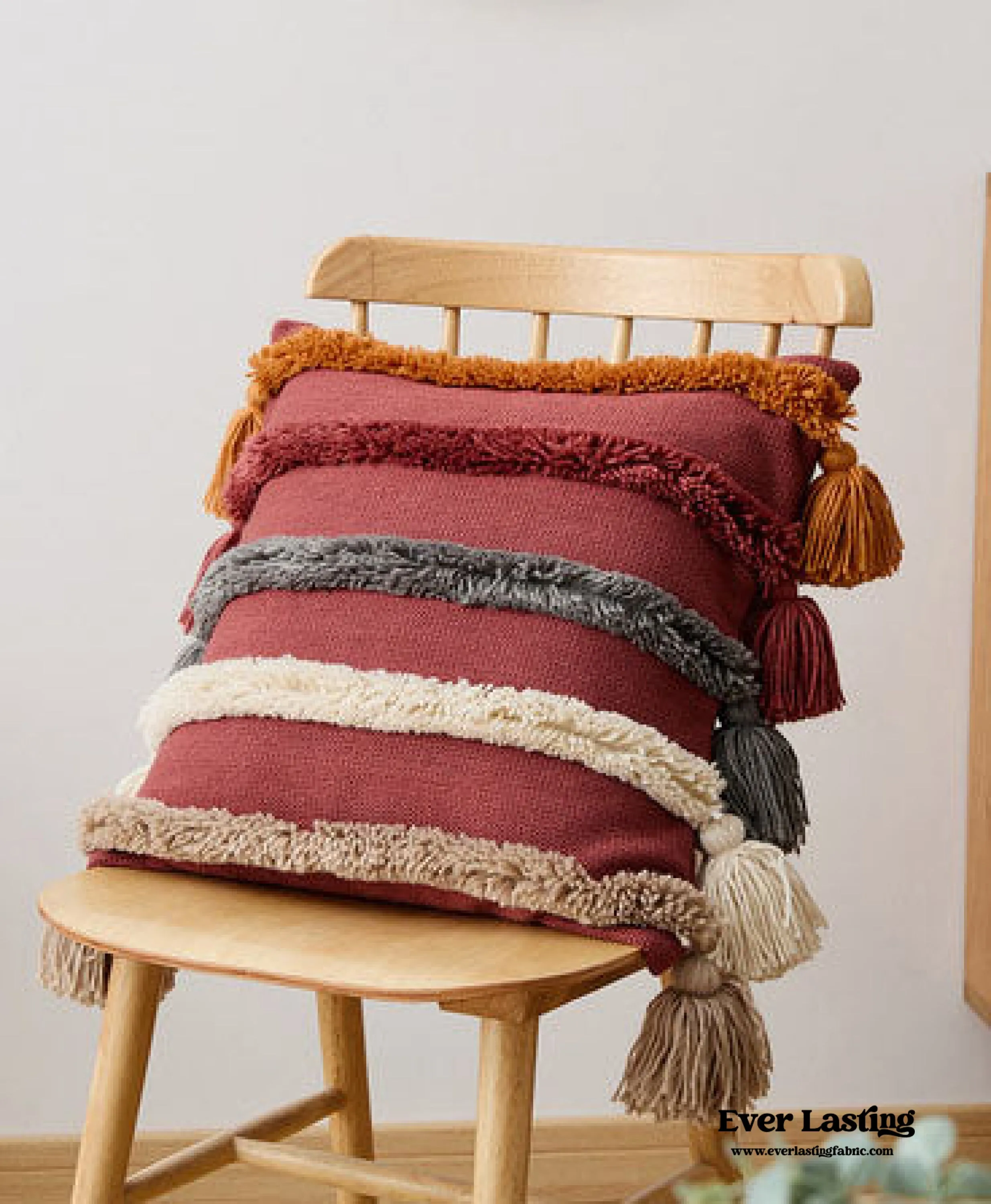 Warm Tone Fall Tufted Pillows with Tassels / Burgundy Red